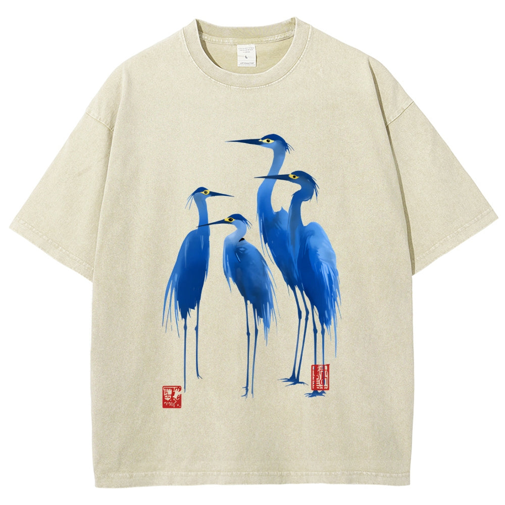 Unisex Flocks Of Great Blue Herons Printed Washed Tee