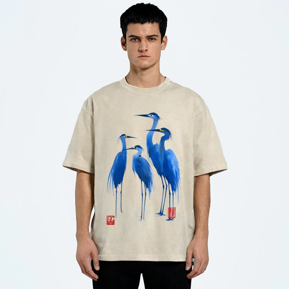 Unisex Flocks Of Great Blue Herons Printed Washed Tee