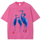Unisex Flocks Of Great Blue Herons Printed Washed Tee