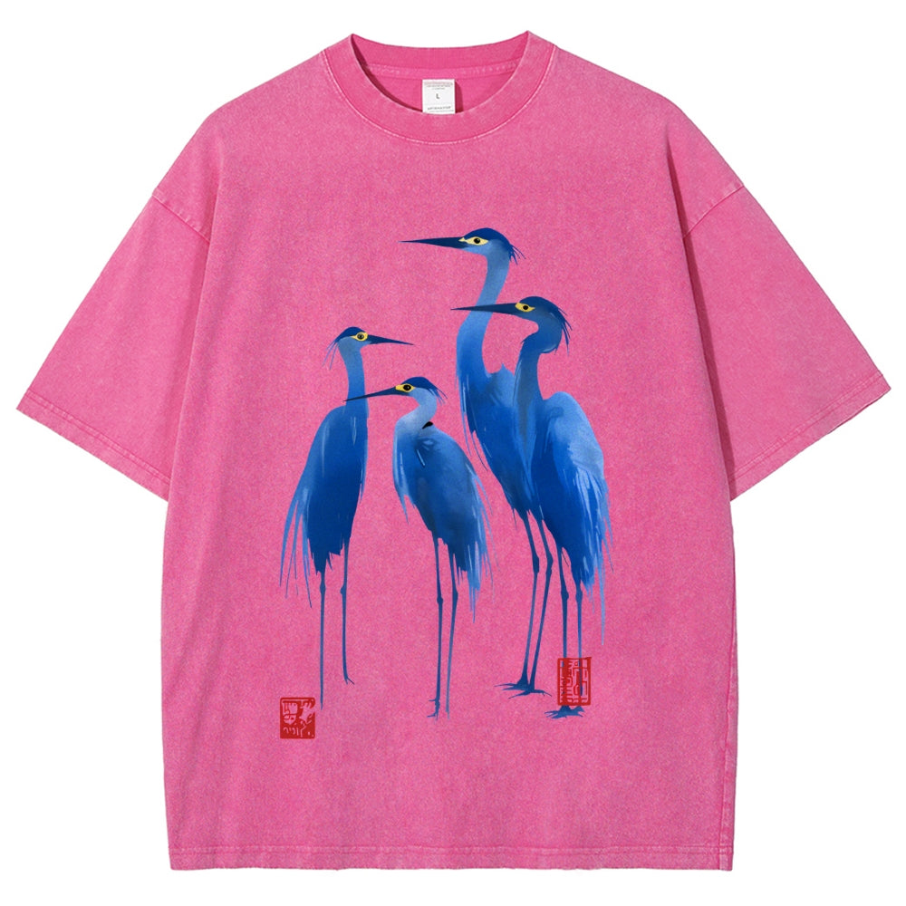 Unisex Flocks Of Great Blue Herons Printed Washed Tee