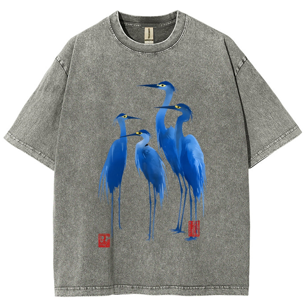 Unisex Flocks Of Great Blue Herons Printed Washed Tee