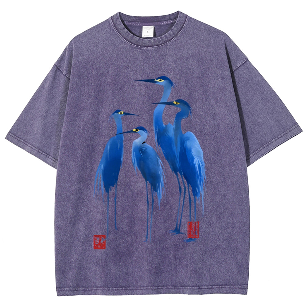 Unisex Flocks Of Great Blue Herons Printed Washed Tee