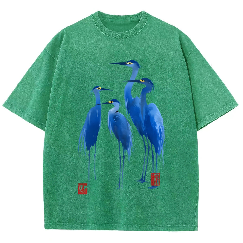 Unisex Flocks Of Great Blue Herons Printed Washed Tee
