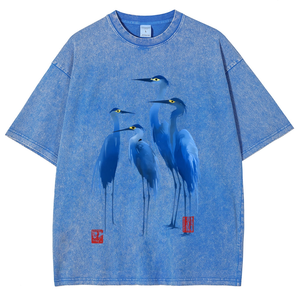 Unisex Flocks Of Great Blue Herons Printed Washed Tee