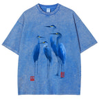 Unisex Flocks Of Great Blue Herons Printed Washed Tee
