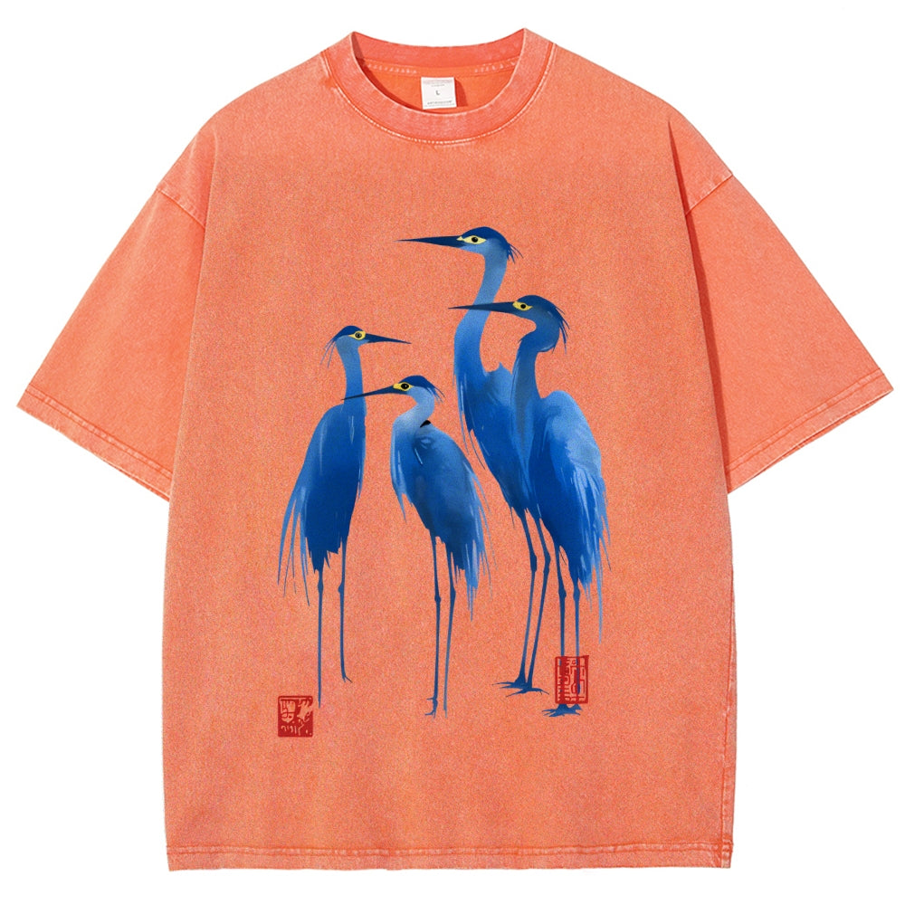 Unisex Flocks Of Great Blue Herons Printed Washed Tee