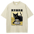 Fishneo Japanese Cat Cafe Washed T-Shirt