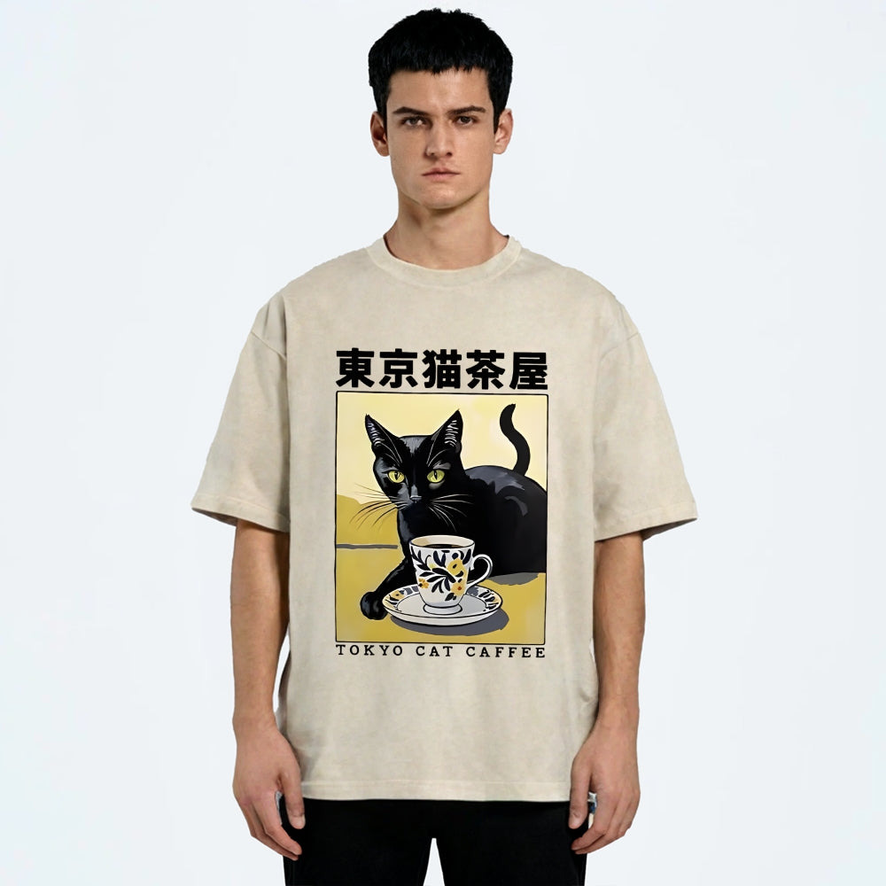 Fishneo Japanese Cat Cafe Washed T-Shirt