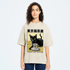 Fishneo Japanese Cat Cafe Washed T-Shirt