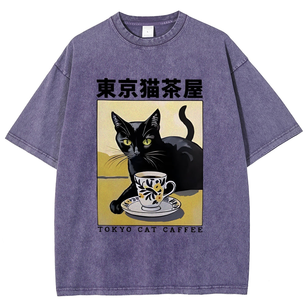 Fishneo Japanese Cat Cafe Washed T-Shirt