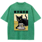 Fishneo Japanese Cat Cafe Washed T-Shirt