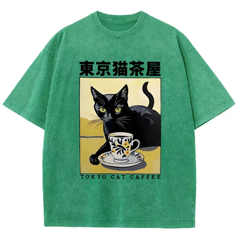 Fishneo Japanese Cat Cafe Washed T-Shirt