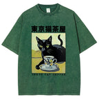 Fishneo Japanese Cat Cafe Washed T-Shirt