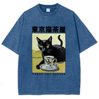 Fishneo Japanese Cat Cafe Washed T-Shirt