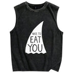 Nice To Eat You Shark Vintage Distressed Washed Tank Top