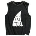 Nice To Eat You Shark Vintage Distressed Washed Tank Top