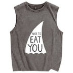 Nice To Eat You Shark Vintage Distressed Washed Tank Top