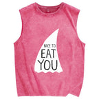 Nice To Eat You Shark Vintage Distressed Washed Tank Top