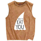 Nice To Eat You Shark Vintage Distressed Washed Tank Top