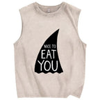 Nice To Eat You Shark Vintage Distressed Washed Tank Top