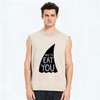 Nice To Eat You Shark Vintage Distressed Washed Tank Top