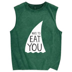 Nice To Eat You Shark Vintage Distressed Washed Tank Top