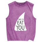 Nice To Eat You Shark Vintage Distressed Washed Tank Top