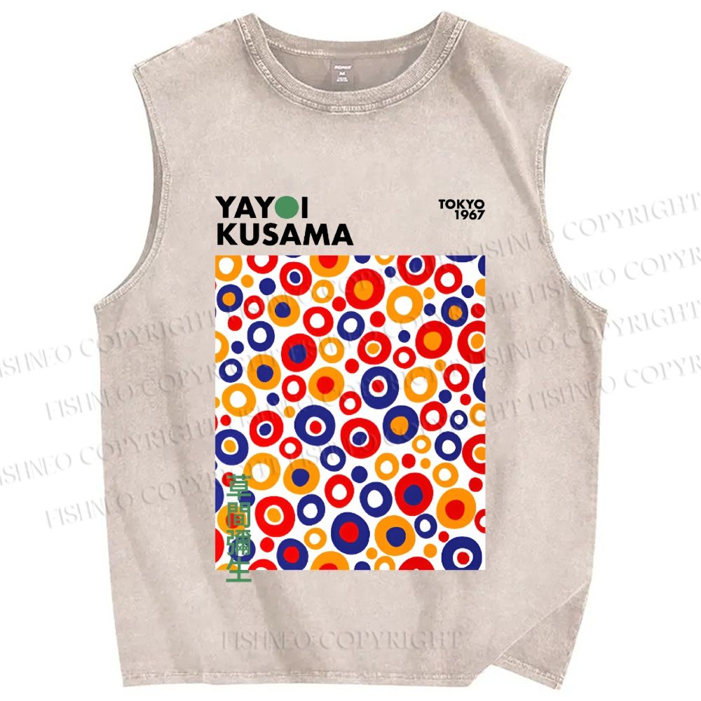 Unisex Yayoi Kusama Multicolor Dots Printed Washed Tank Top