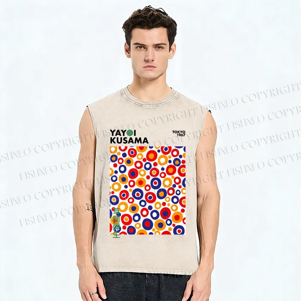 Unisex Yayoi Kusama Multicolor Dots Printed Washed Tank Top