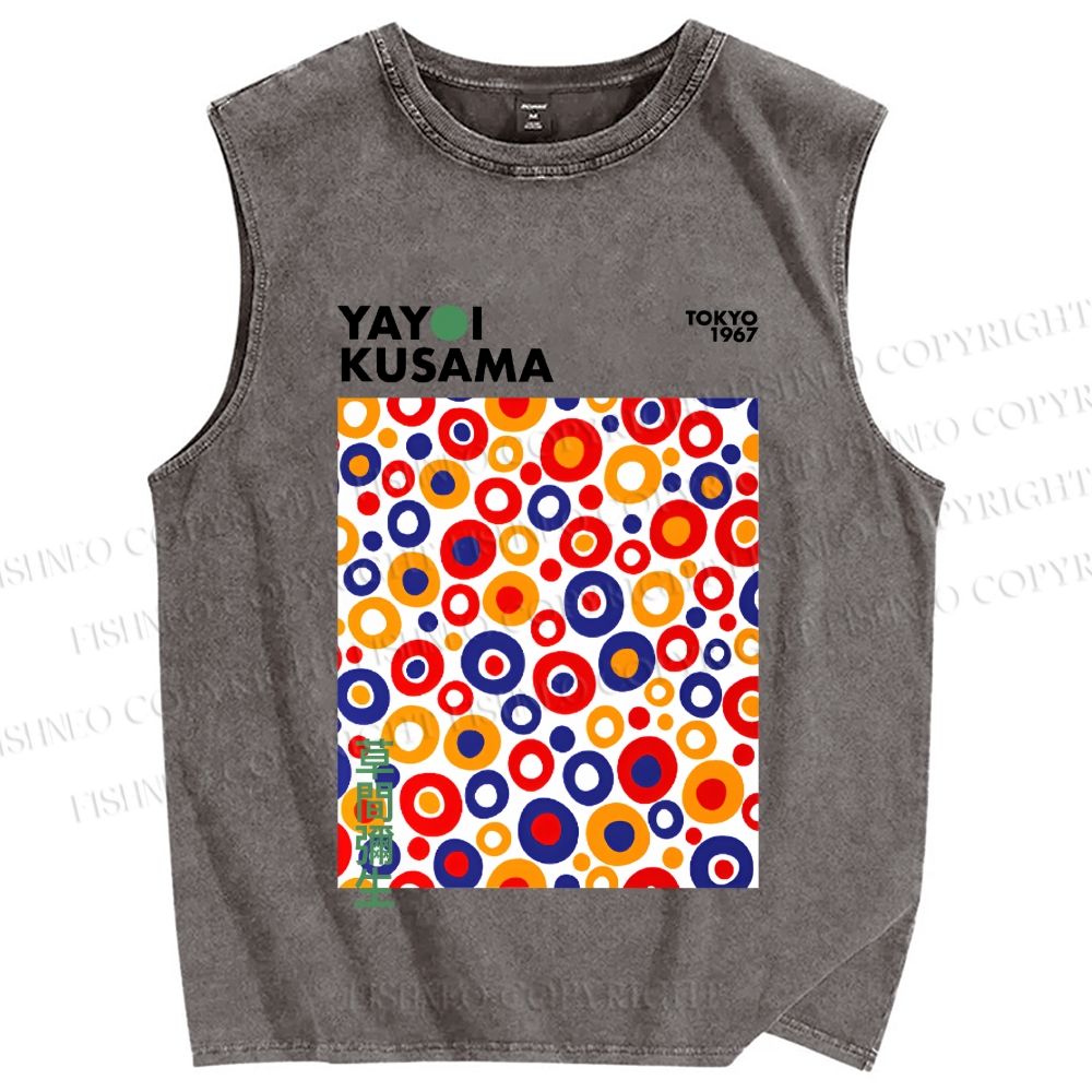 Unisex Yayoi Kusama Multicolor Dots Printed Washed Tank Top