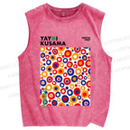 Unisex Yayoi Kusama Multicolor Dots Printed Washed Tank Top