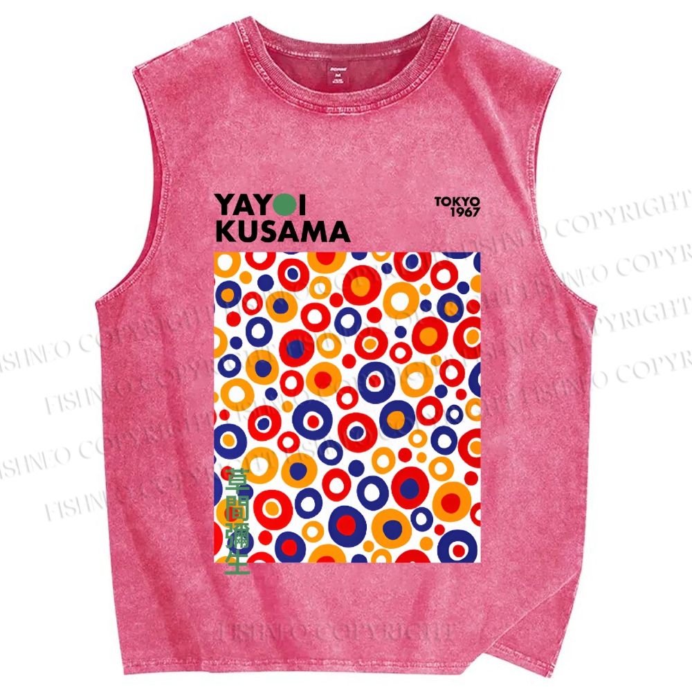 Unisex Yayoi Kusama Multicolor Dots Printed Washed Tank Top