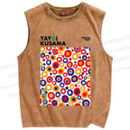Unisex Yayoi Kusama Multicolor Dots Printed Washed Tank Top