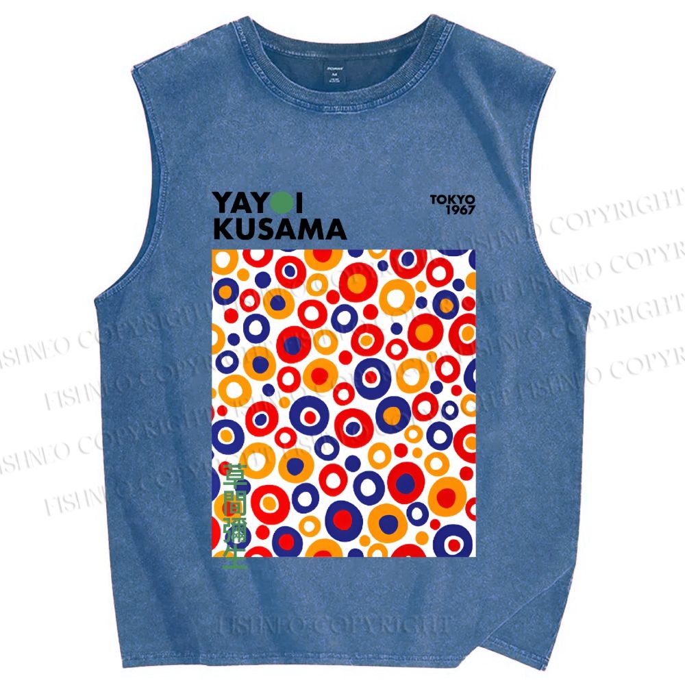 Unisex Yayoi Kusama Multicolor Dots Printed Washed Tank Top