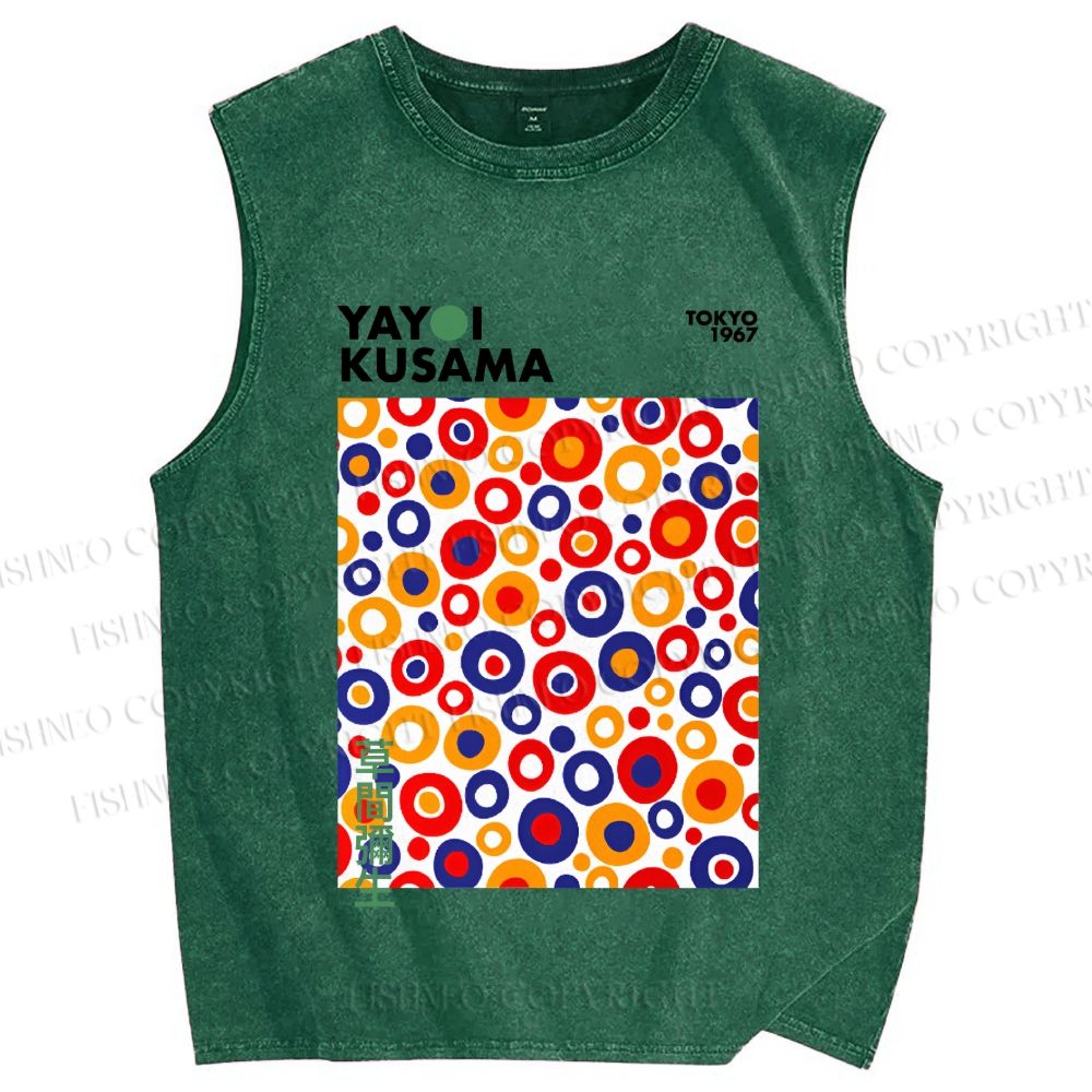 Unisex Yayoi Kusama Multicolor Dots Printed Washed Tank Top