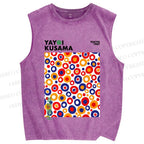 Unisex Yayoi Kusama Multicolor Dots Printed Washed Tank Top