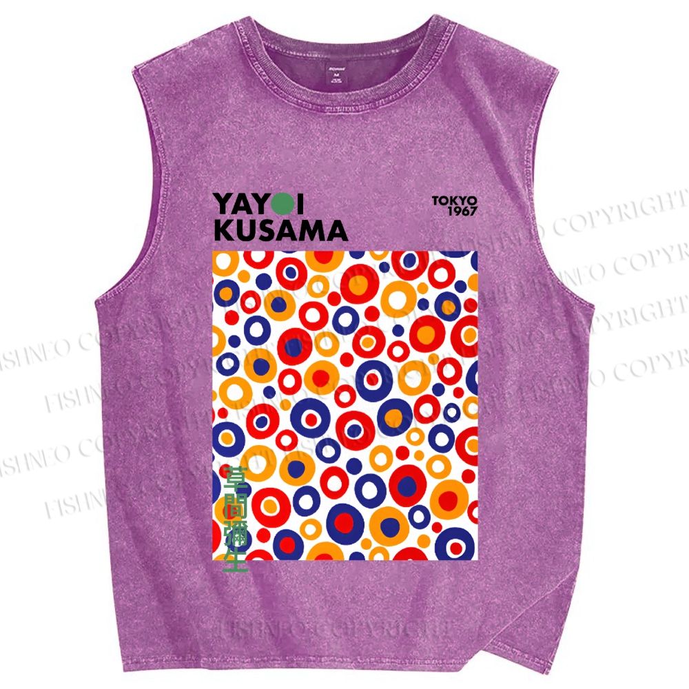 Unisex Yayoi Kusama Multicolor Dots Printed Washed Tank Top