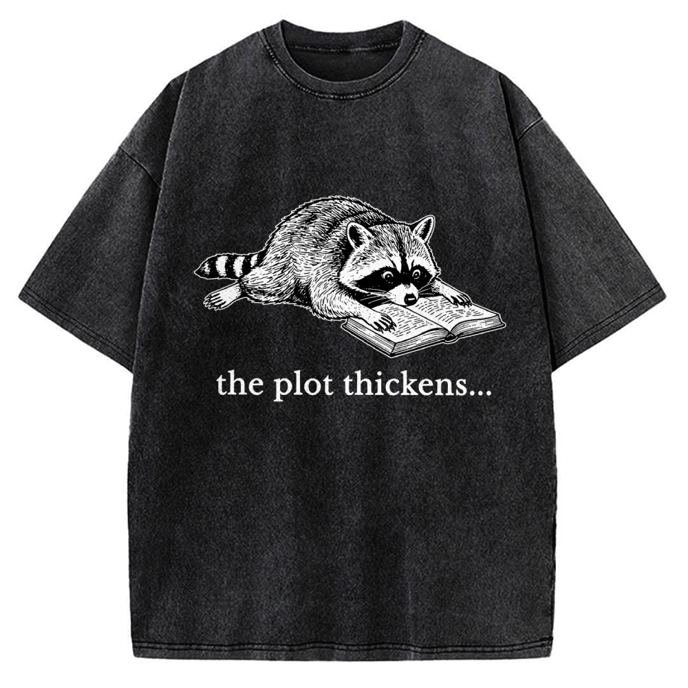 Unisex Bookish Raccoon Printed Washed Tee