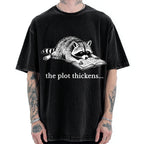 Unisex Bookish Raccoon Printed Washed Tee