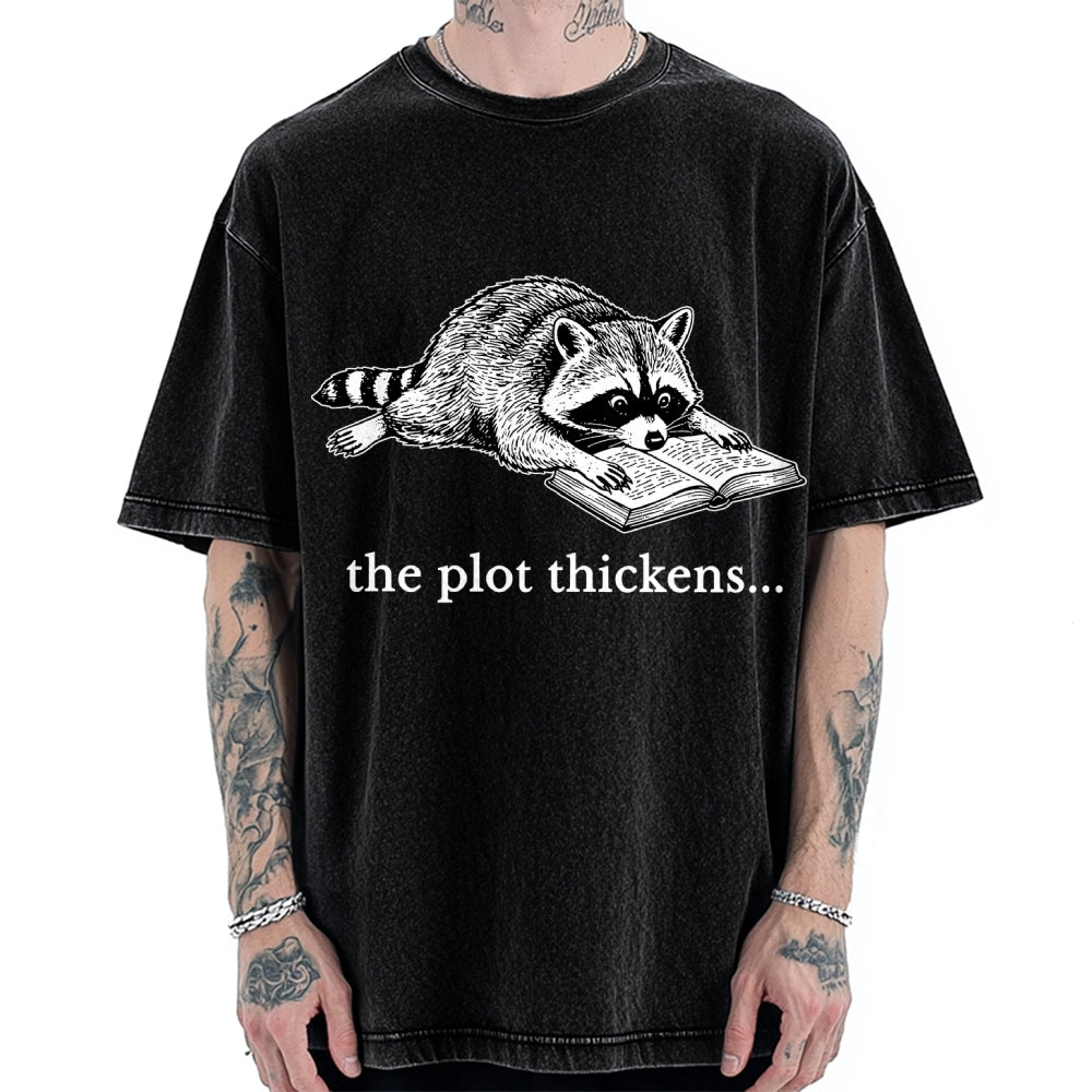 Unisex Bookish Raccoon Printed Washed Tee