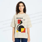 Unisex Bauhaus Geometric Cat Printed Washed Tee