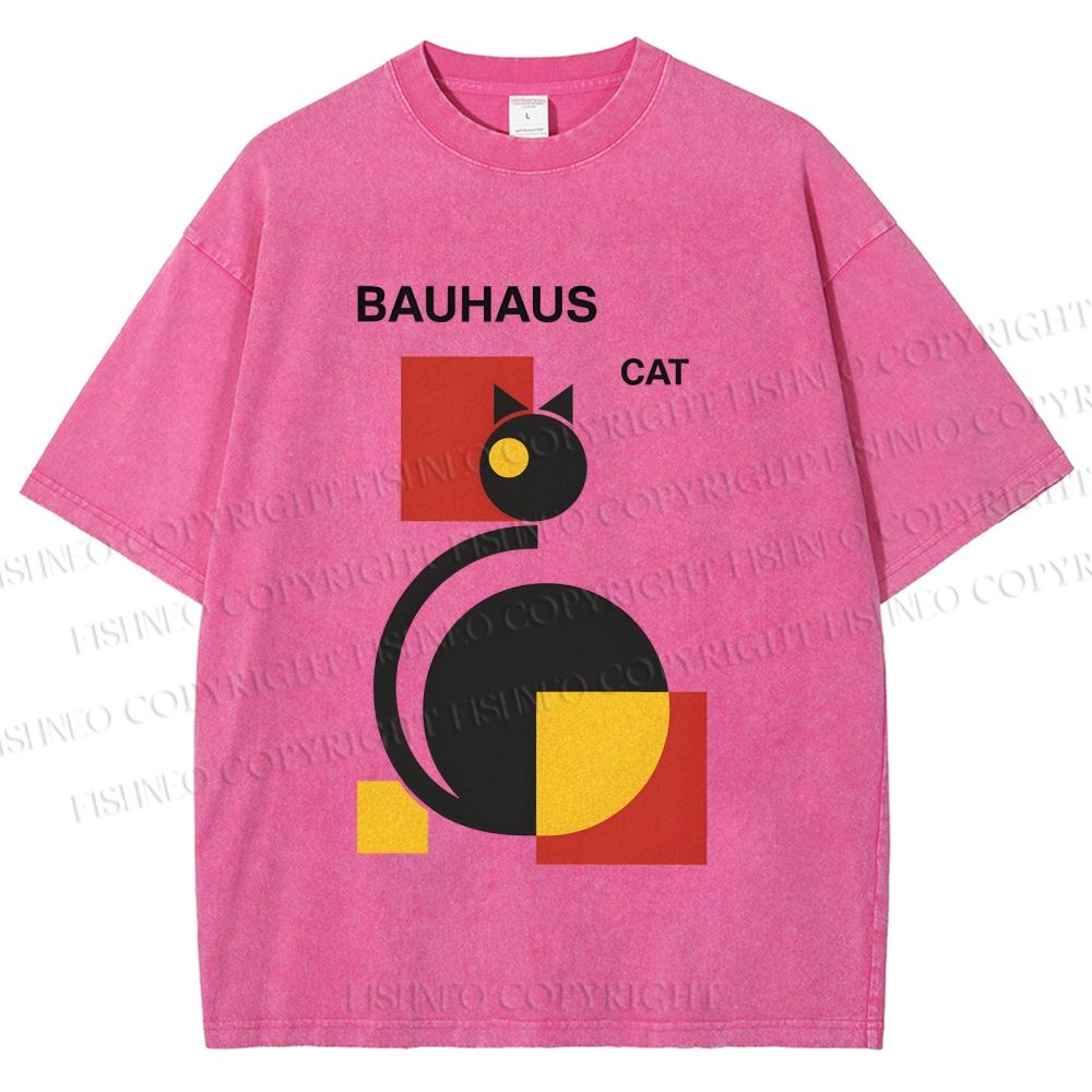 Unisex Bauhaus Geometric Cat Printed Washed Tee