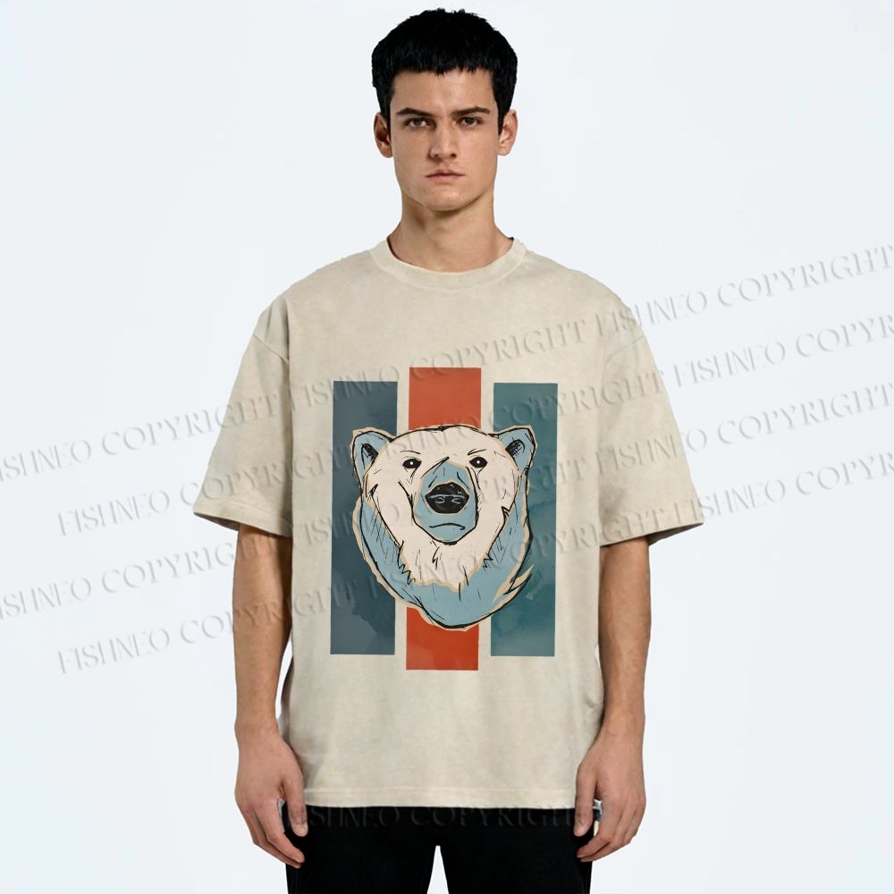 Unisex Fuzzy Bear Printed Washed Tee