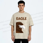 Unisex Brown Eagle Printed Washed Tee