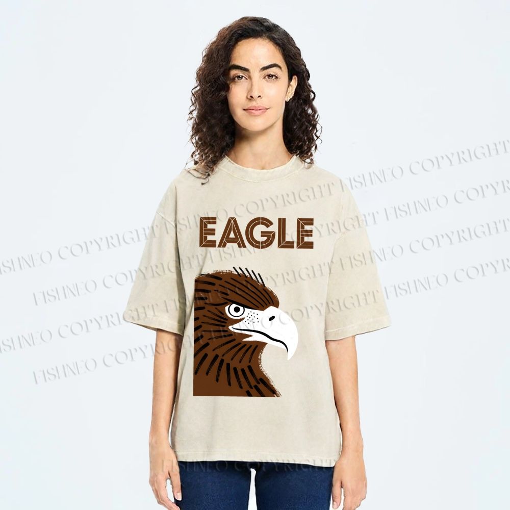 Unisex Brown Eagle Printed Washed Tee