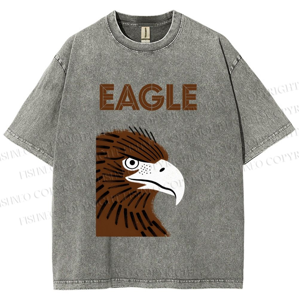 Unisex Brown Eagle Printed Washed Tee