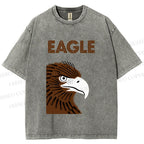 Unisex Brown Eagle Printed Washed Tee