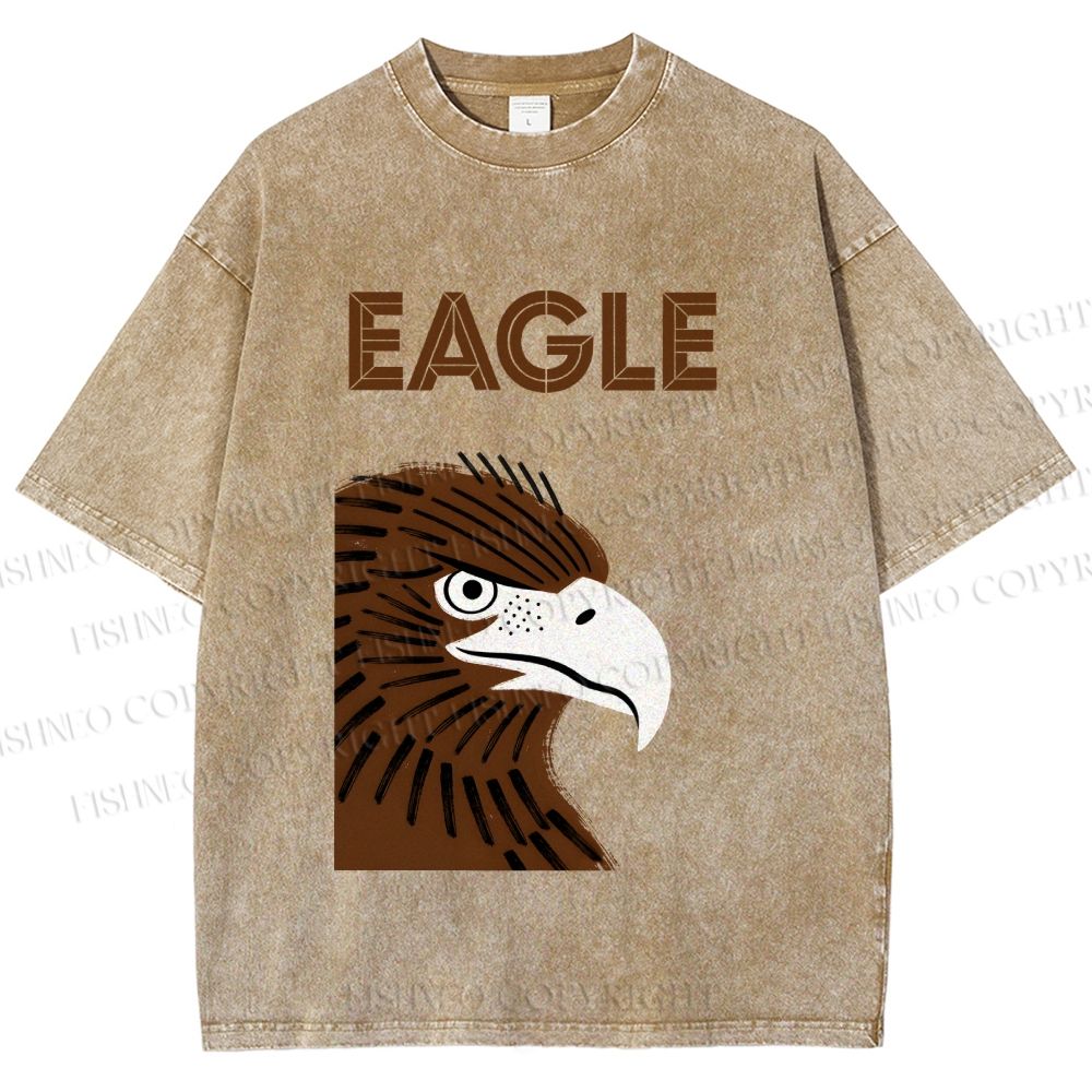 Unisex Brown Eagle Printed Washed Tee