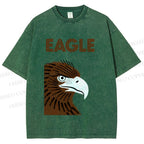 Unisex Brown Eagle Printed Washed Tee