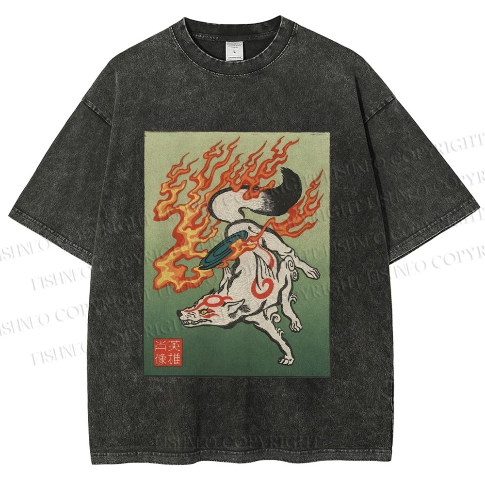 Unisex Vintage Fox Printed Washed Tee